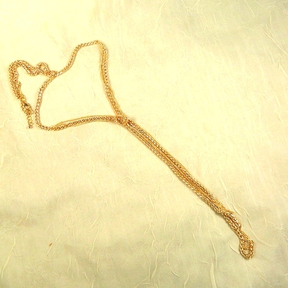 Gold Tone Multi Chain Knotted Y Necklace 36" Old Money Quiet Luxury Statement - Picture 2 of 3